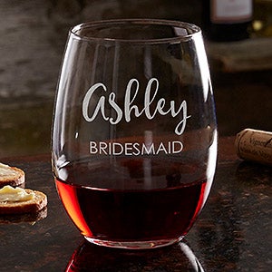 Bridal Party Engraved Stemless Wine Glass - #17863-S