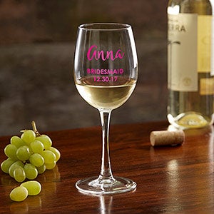 Bridal Party Colored Vinyl Personalized White Wine Glass