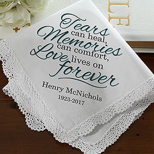 Love Lives On Personalized Linen Handkerchief