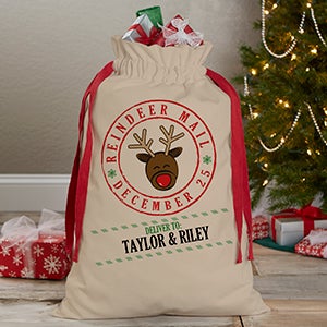 Reindeer Mail Personalized Canvas Drawstring Santa Sack