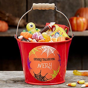 Sweets & Treats Personalized Halloween Mini Metal Bucket - Red