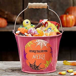 Sweets & Treats Personalized Halloween Mini Metal Bucket - Pink