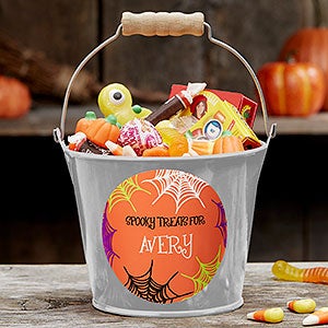 Sweets & Treats Personalized Halloween Mini Metal Bucket - Silver