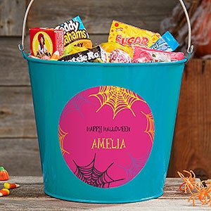 Sweets & Treats Personalized Halloween Large Metal Bucket - Turquoise