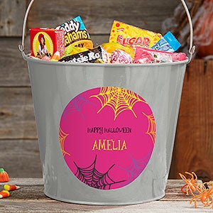 Sweets & Treats Personalized Halloween Large Metal Bucket - Silver