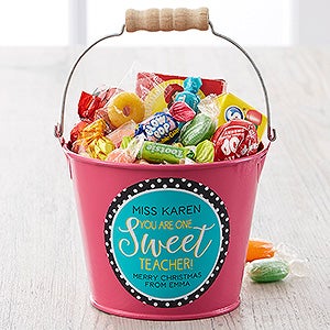 One Sweet Teacher Personalized Mini Metal Bucket - Pink