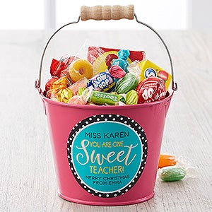 One Sweet Teacher Personalized Mini Metal Bucket-Pink - #17942-P