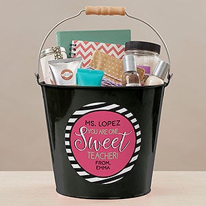 One Sweet Teacher Personalized Large Metal Bucket - Black