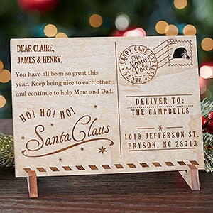 Santa's Magic Mail Personalized Whitewashed Wood Postcard
