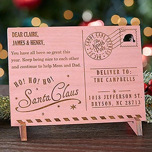 Santa's Magic Mail Personalized Pink Stain Wood Postcard