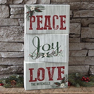 Peace, Joy, Love Personalized Rectangle Shelf Blocks- Set of 3