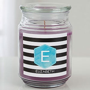 Modern Stripe Personalized Scented Glass Candle Jar