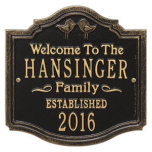 Kissing Birds Personalized Aluminum Wedding Plaque - Black Gold