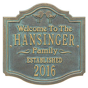 Kissing Birds Personalized Aluminum Wedding Plaque - Bronze Verdi