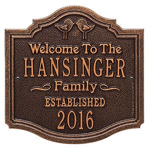 Kissing Birds Personalized Aluminum Wedding Plaque - Antique Copper