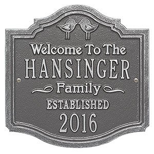 Kissing Birds Personalized Aluminum Wedding Plaque - Pewter Silver