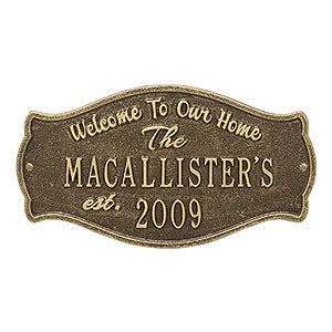 Fluted Arch Personalized Aluminum Welcome Plaque - Antique Brass