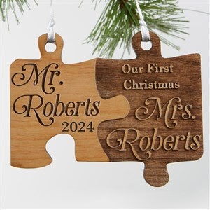 Mr & Mrs Natural Wood Wedding Ornament