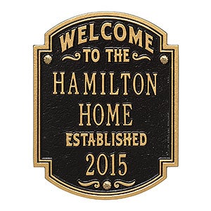 Heritage Welcome Personalized Aluminum Plaque - Black & Gold