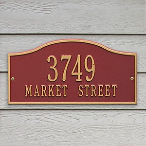 Rolling Hills Personalized Aluminum Address Plaque - Red & Gold