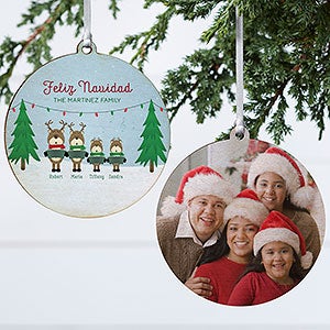 Reindeer Family Personalized Wood Photo Christmas Ornament