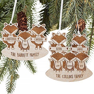 Fox Family Personalized Whitewash Wood Ornament