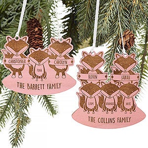 Fox Family Personalized Pink Wood Ornament