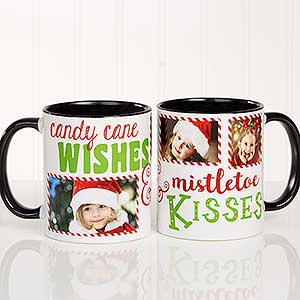 Black 11oz Photo Christmas Mug - Candy Cane Wishes, Mistletoe Kisses