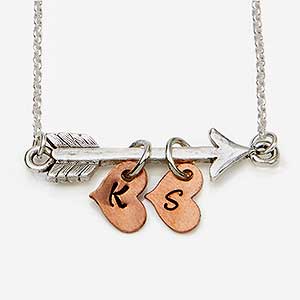 Personalized Arrow Necklace with Stamped Initial