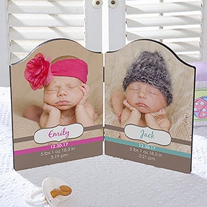 Gift of Twins Personalized Double Photo Plaque