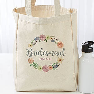 Floral Wreath Personalized Petite Bridal Tote Bags