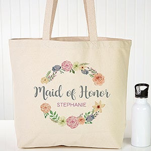 Personalized Bridal Tote Bags - Floral Wreath