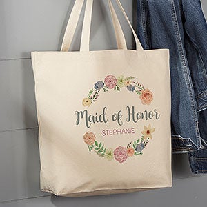 Floral Wreath Personalized Large Bridal Tote Bag
