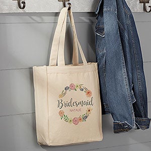 Floral Wreath Personalized Small Bridal Tote Bag