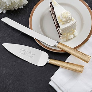 Personalized Hammered Gold  Wedding  Cake  Server Set 