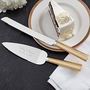 Personalized Hammered Gold Wedding  Cake  Server Set 