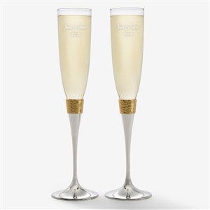 Engraved Wedding Champagne Flutes - Gold Hammered - 18167
