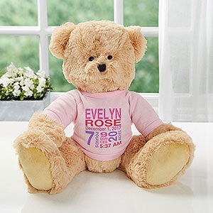 Baby's Birthday Personalized Teddy Bear For Baby Girl- Pink