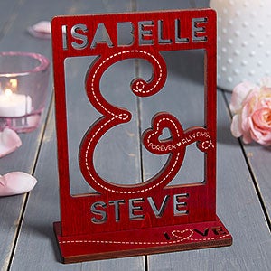 You & I Personalized Red Wood Cutout Keepsake