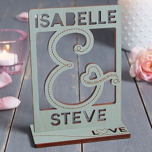 You & I Personalized Blue Stain Wood Cutout Keepsake