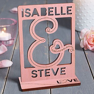 You & I Personalized Pink Stain Wood Cutout Keepsake