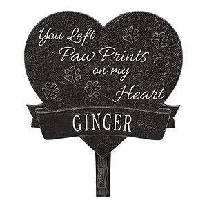 Paw Print Heart Personalized Pet Memorial Lawn Plaque - Black & Silver
