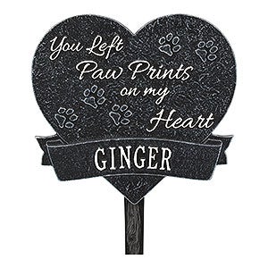 Paw Print Heart Personalized Pet Memorial Lawn Plaque - Black & White