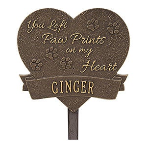 Paw Print Heart Personalized Pet Memorial Lawn Plaque - Bronze & Gold