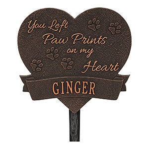 Paw Print Heart Personalized Pet Memorial Lawn Plaque - Oil Rubbed Bronze