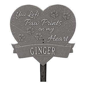 Paw Print Heart Personalized Pet Memorial Lawn Plaque - Pewter & Silver