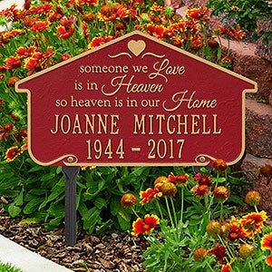 Heavenly Home Personalized Memorial Lawn Plaque - Red & Gold