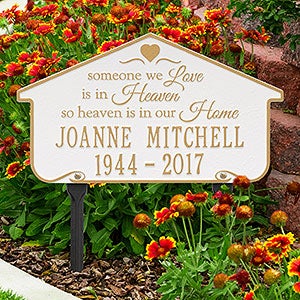 Heavenly Home Personalized Memorial Lawn Plaque - White & Gold