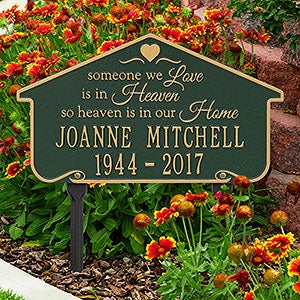 Heavenly Home Personalized Memorial Lawn Plaque - Green & Gold
