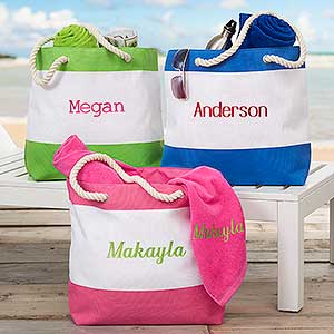 Colorful Embroidered Beach Tote- Name